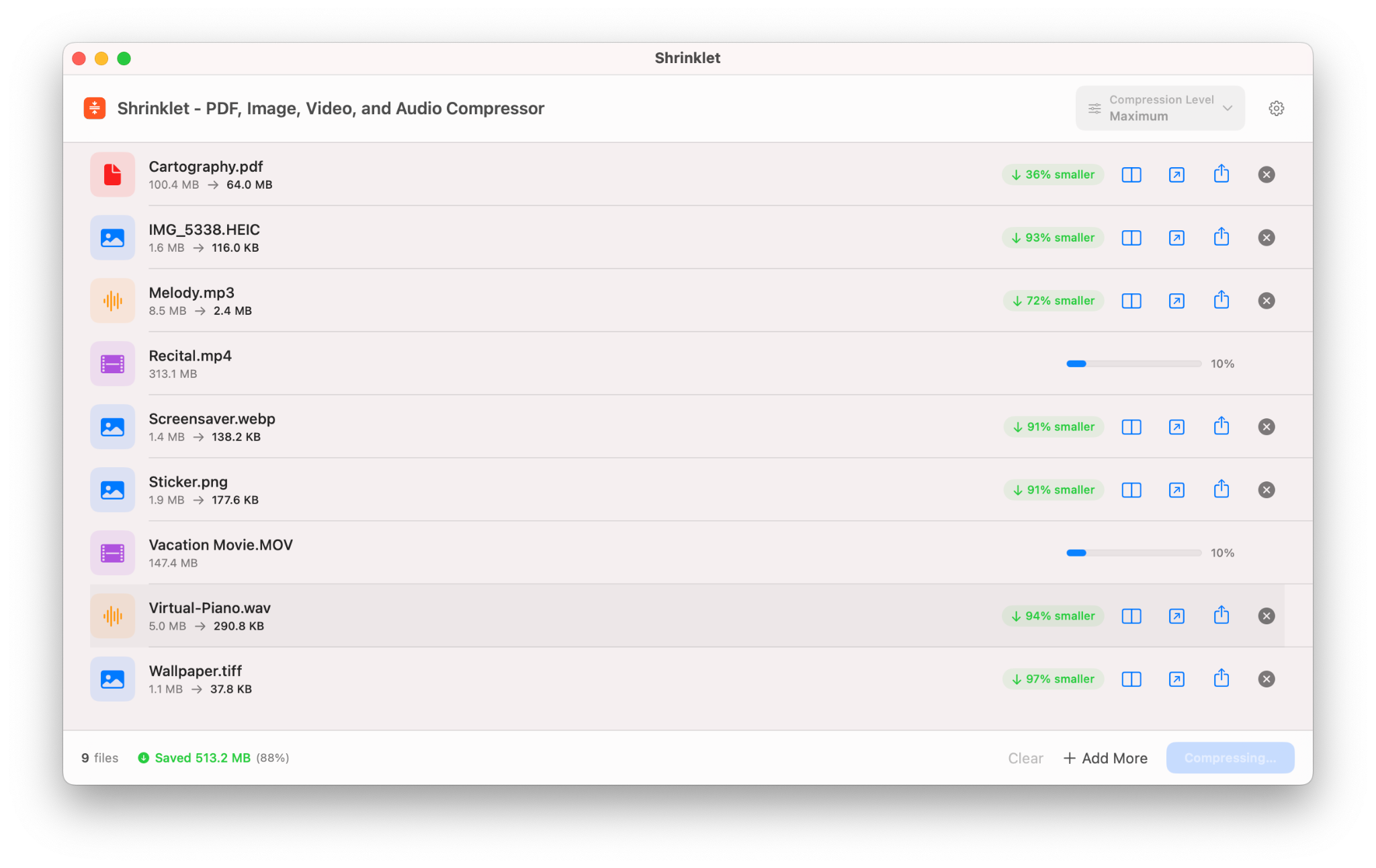 Compression progress in Shrinklet