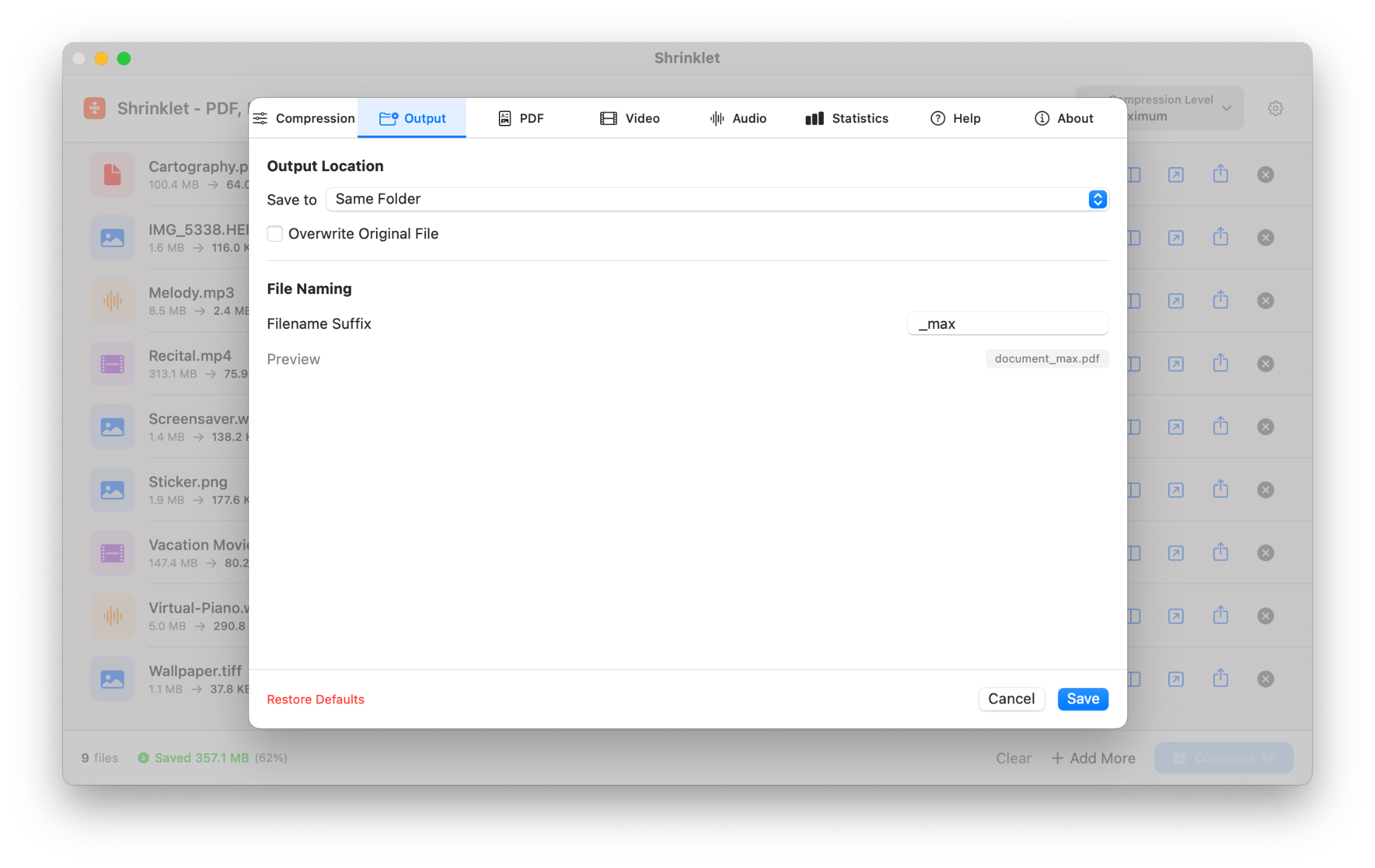 Output settings